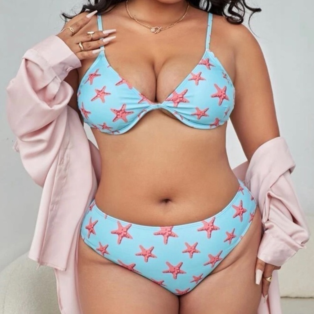 Plus Size Starfish Print Push Up Bikini Swimsuit 4X NWT